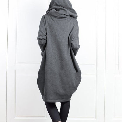 Women's Oversized Long Zip Up Fleece Hoodie Jacket Pockets