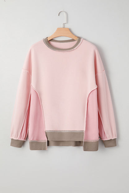 Color Block Patchwork Waffle Knit Oversized Sweatshirt