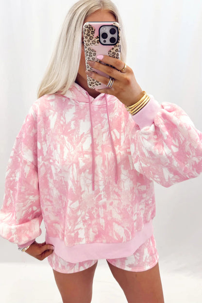 Pink Tie Dye Hoodie Shorts Set 2PC Lounge Set