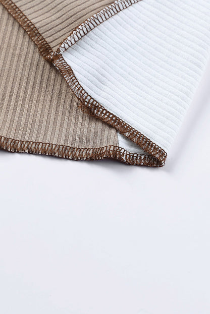 Irregular Color Block Rib Knit Long Sleeve Top