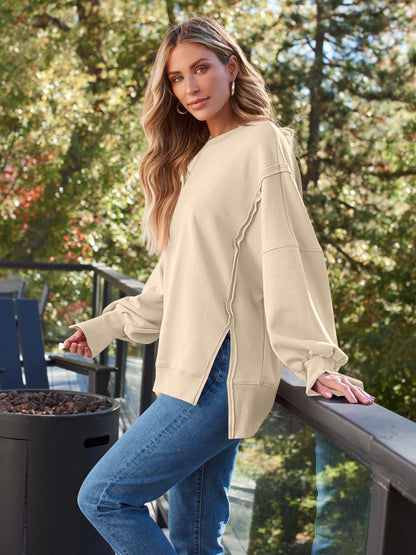 Oversized Drop Shoulder Sweatshirt - Pullover Top