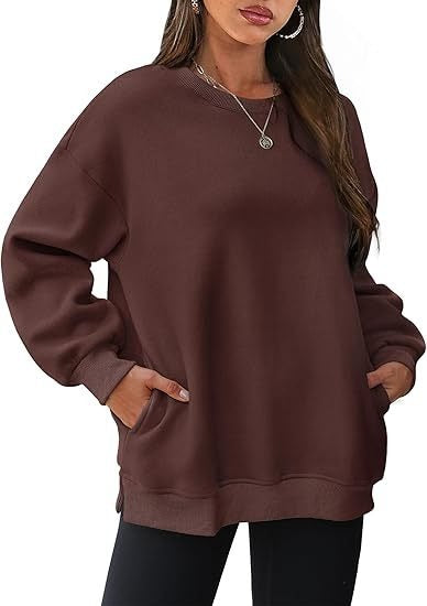 Oversized Crewneck Fleece Sweatshirt - Cozy Pullover Top