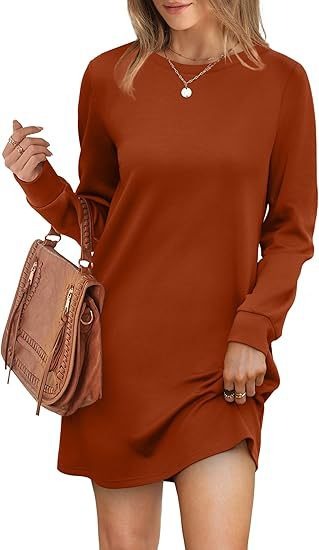 Cozy Long Sleeve Crewneck Sweatshirt Dress with Pockets