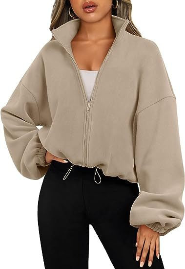 Fleece Zip Up Jacket - High Neck Oversized Pullover