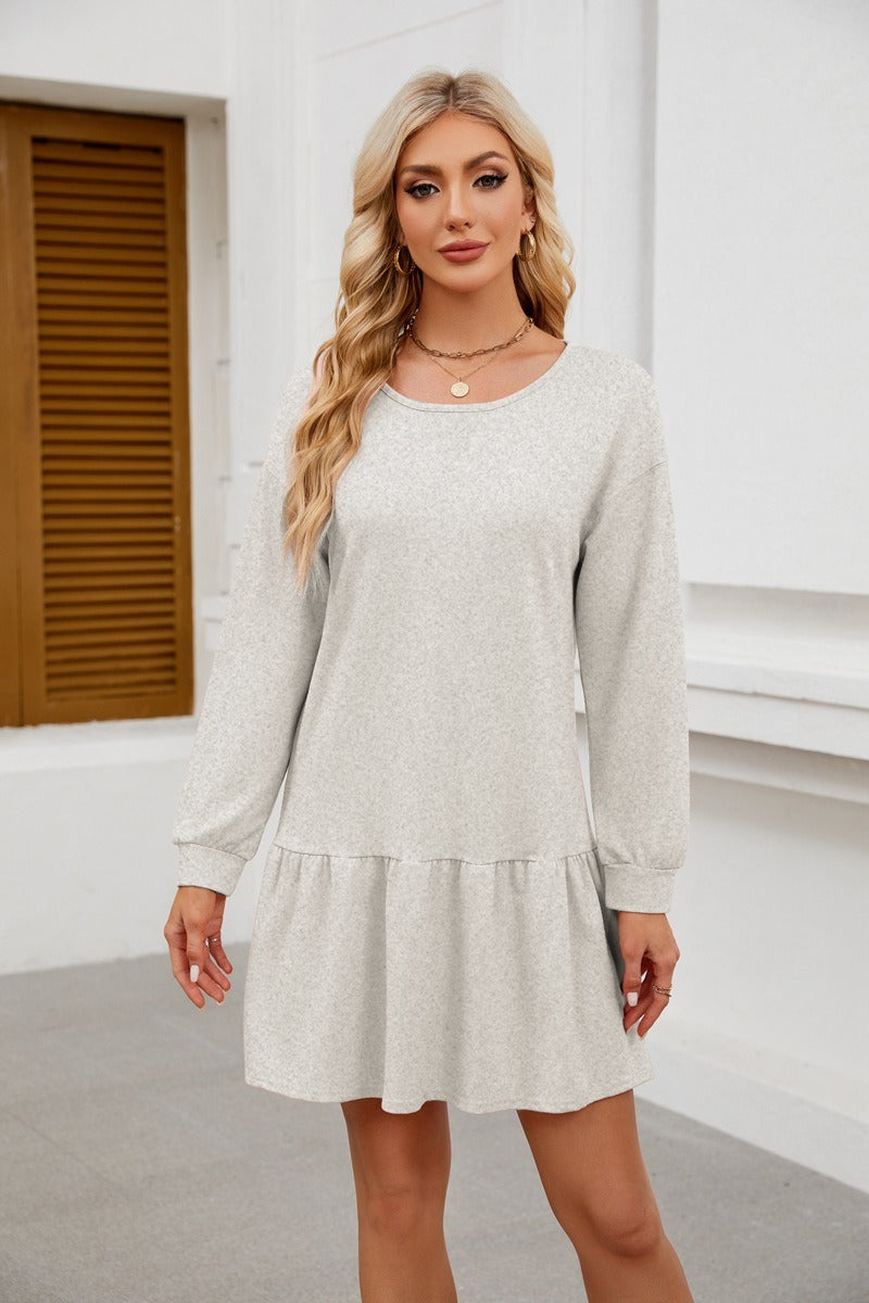 Long Sleeve Sweatshirt Dress - Casual Crewneck Pullover
