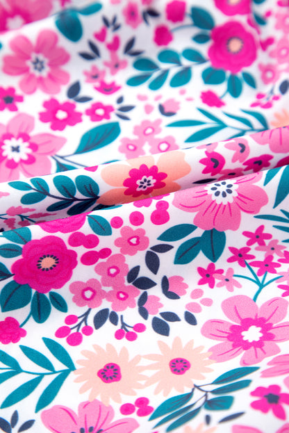 Plus Size Easter Floral Puff Sleeve Button A Line Dress