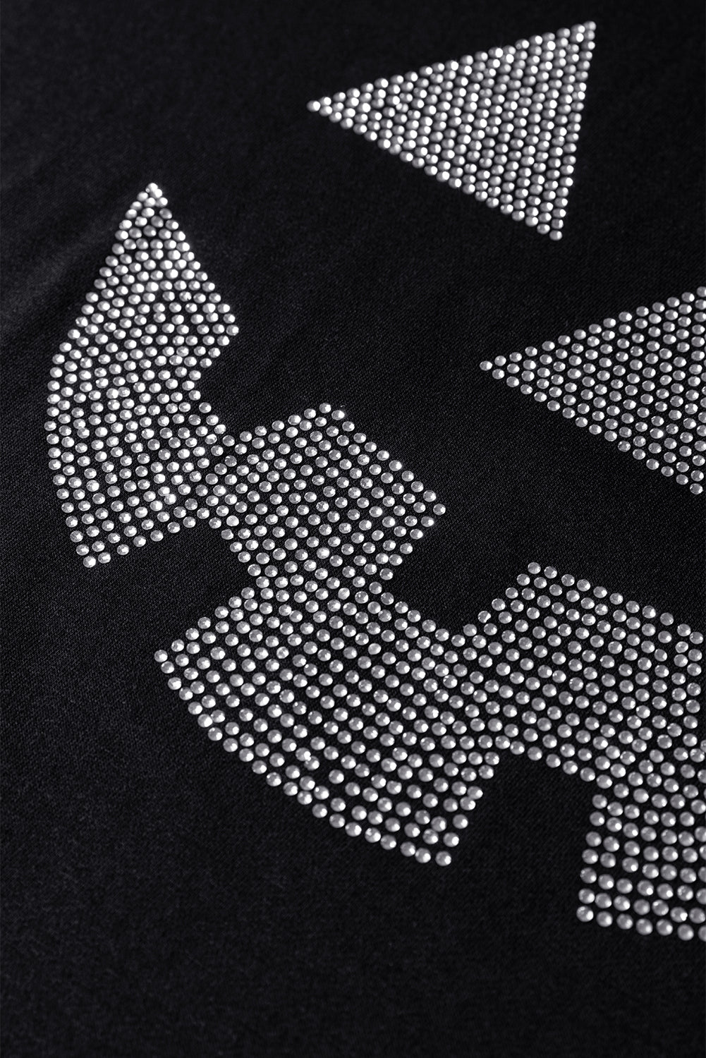 Black Halloween Rhinestone Pumpkin Face Ribbed Sleeve Top