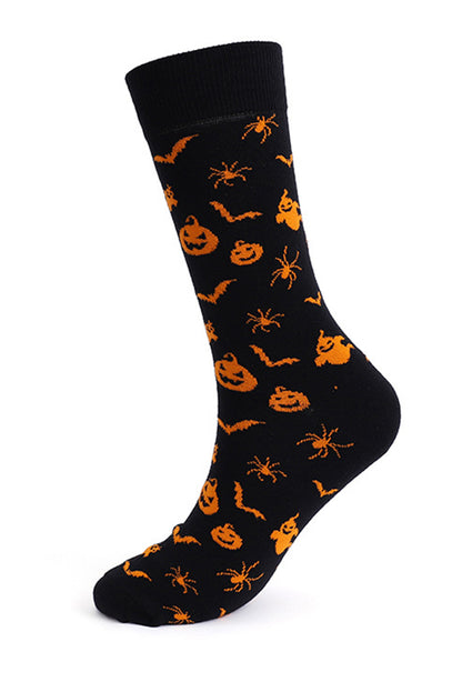 Black Halloween Pumpkin Ghost Bat Print Cotton Socks