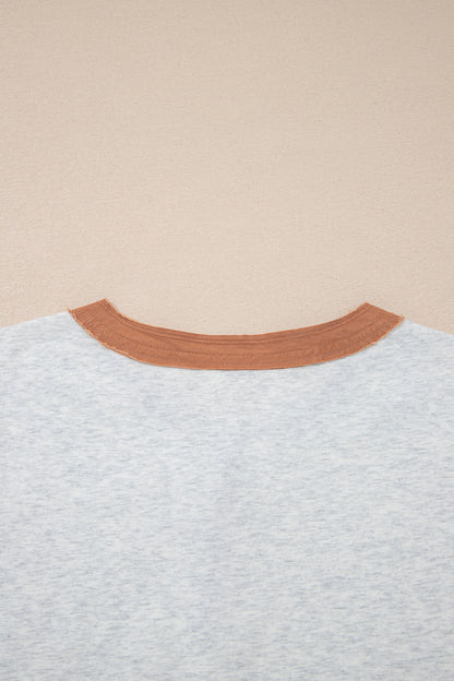Short Sleeve Contrast Trim Button Henley Tee