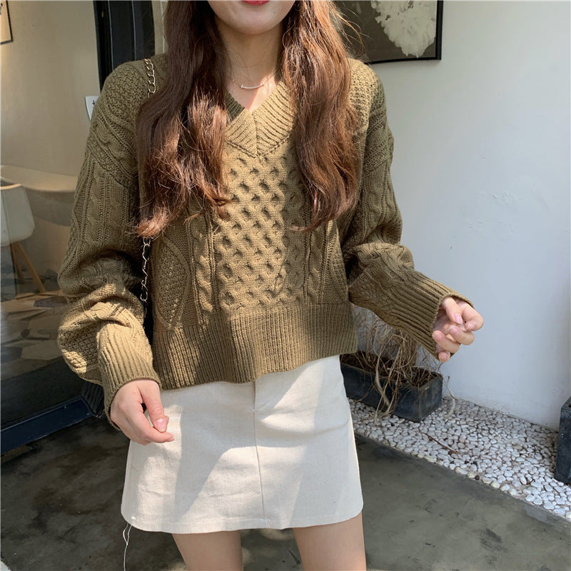 Bow Tie Back Cable Knit Sweater Long Sleeve