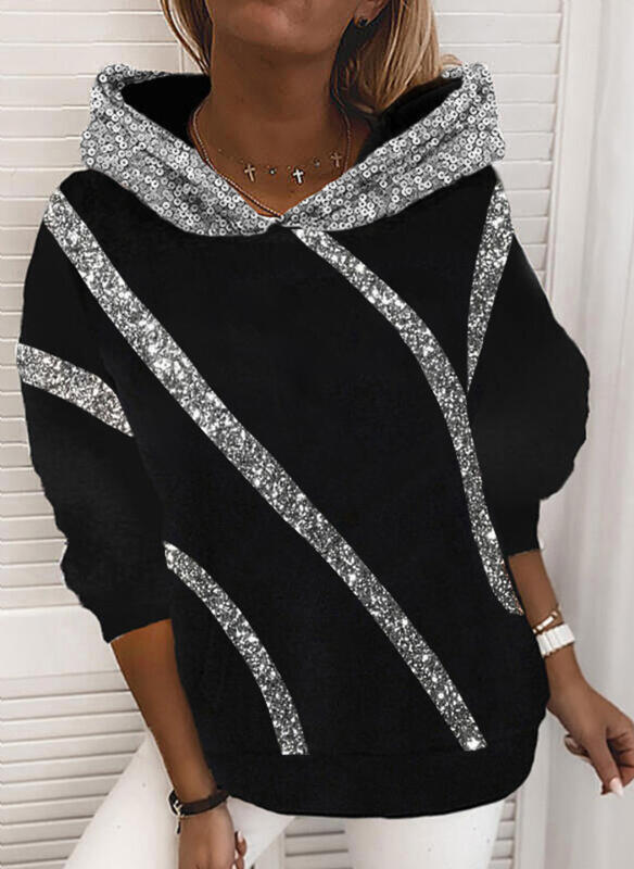 Women's Sequin Hoodie Oversized Pullover Sweatshirt