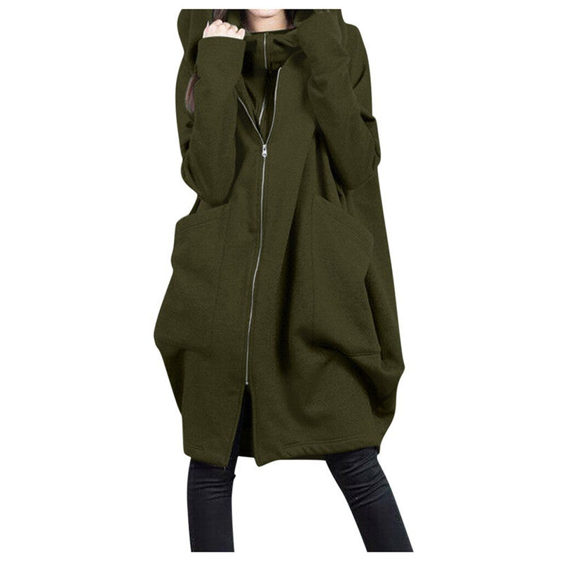 Women's Oversized Long Zip Up Fleece Hoodie Jacket Pockets