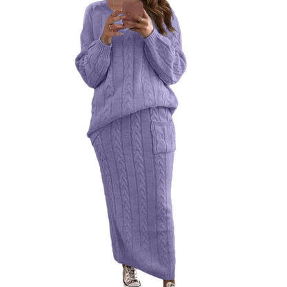 Cable Knit Sweater & Maxi Skirt Two Piece Set