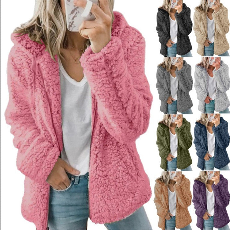 Women's Sherpa Fleece Hooded Jacket Zip Up Coat