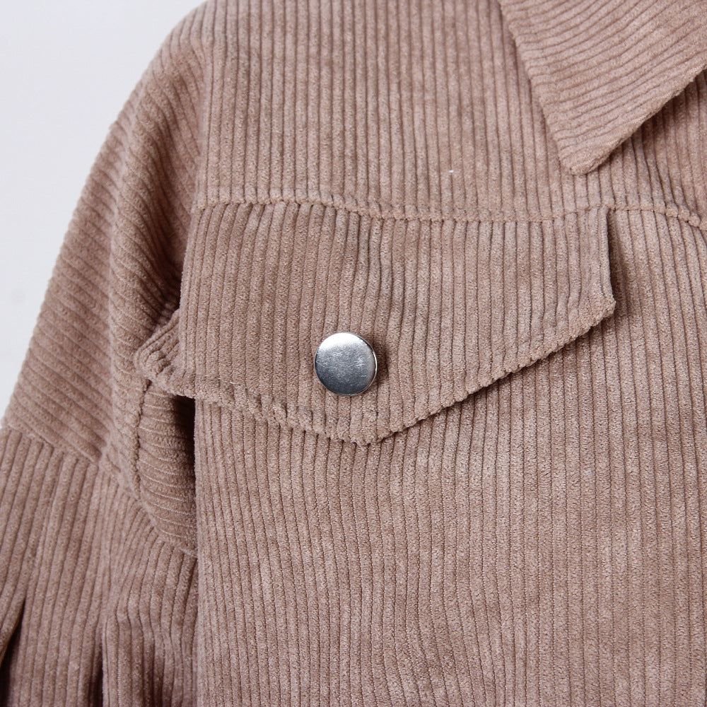 Trendy Lantern Sleeve Corduroy Jacket for Fall & Winter