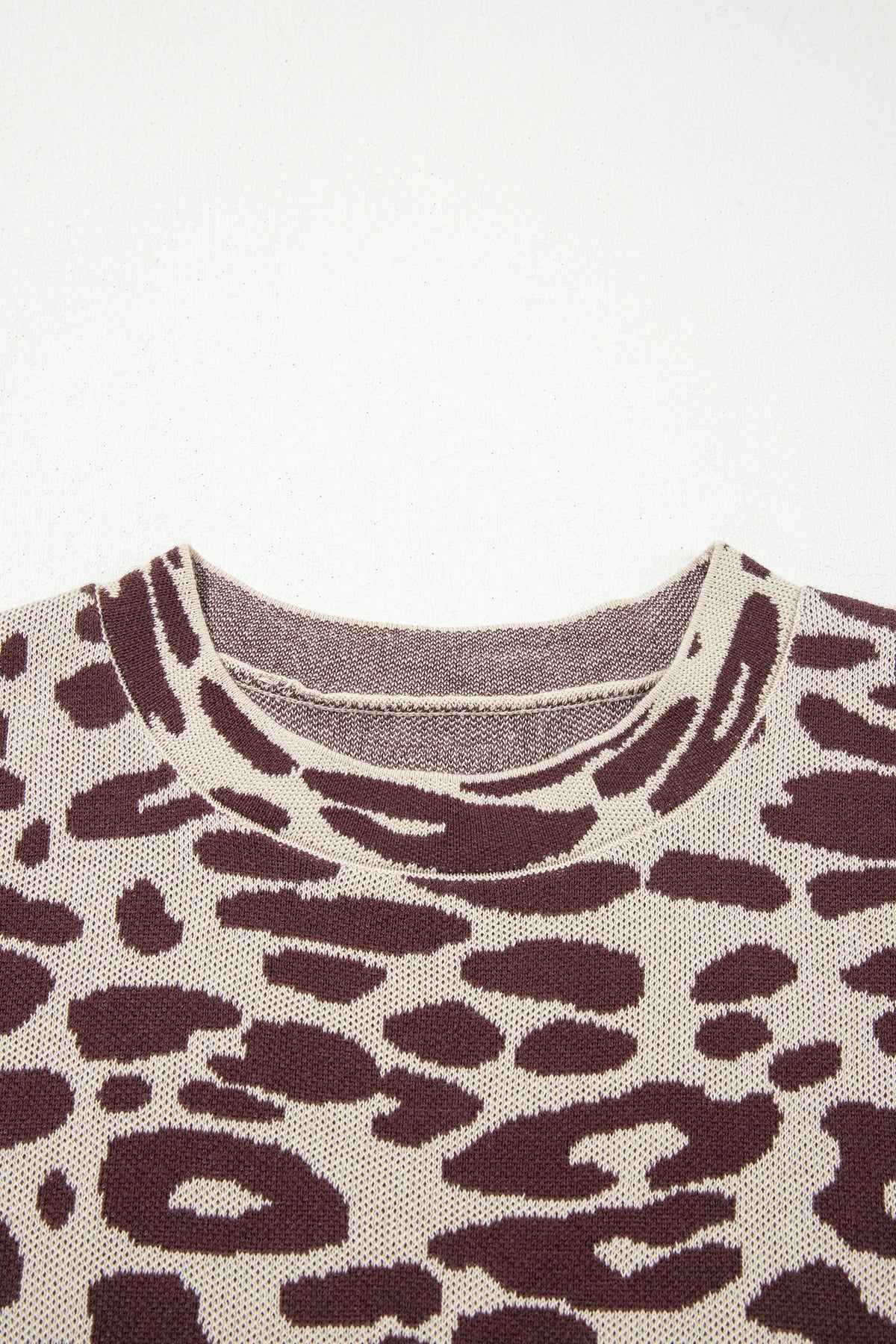 Khaki Leopard Knit Short Sleeve Pullover Sweater