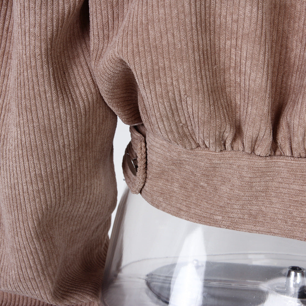 Trendy Lantern Sleeve Corduroy Jacket for Fall & Winter