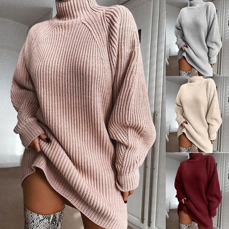 Oversized Ribbed Turtleneck Sweater Dress
