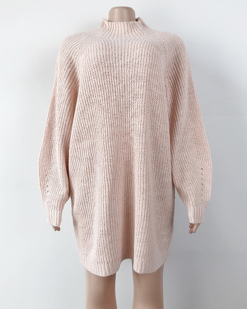 Oversized Ribbed Turtleneck Sweater Dress