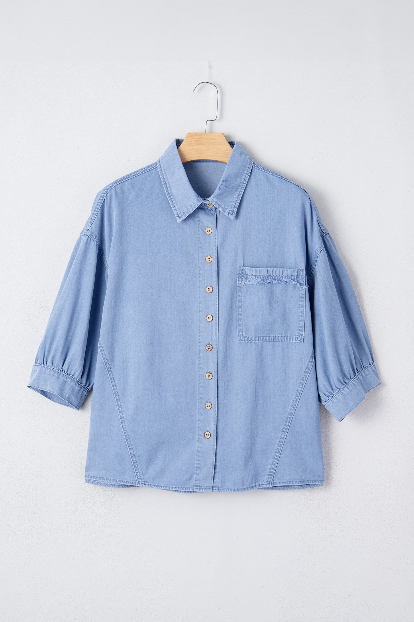 Washed Chambray Drop Shoulder Bracelet Sleeve Shirt