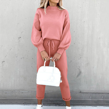Women's Fleece Mock Neck Drawstring Sweatsuit Set
