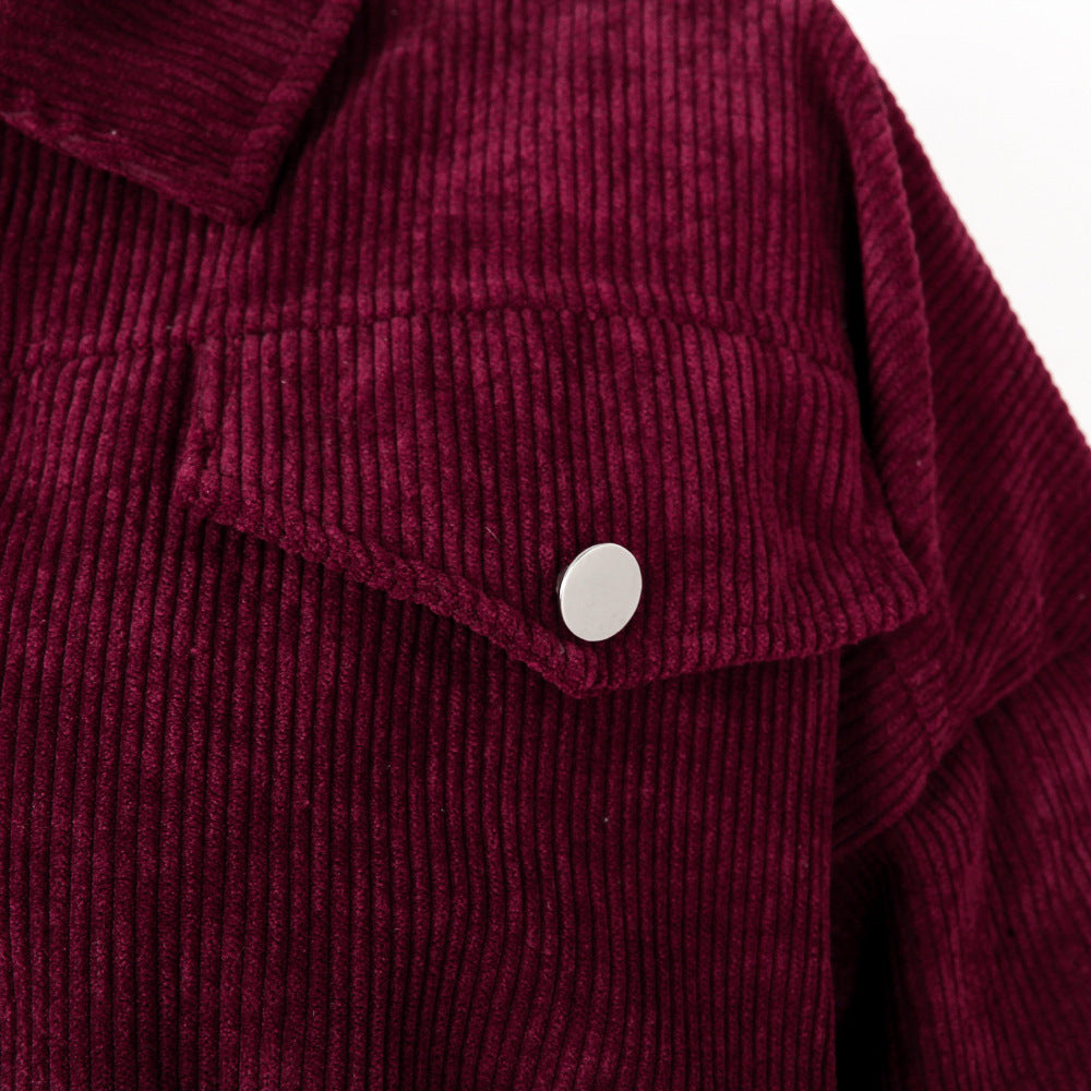 Trendy Lantern Sleeve Corduroy Jacket for Fall & Winter