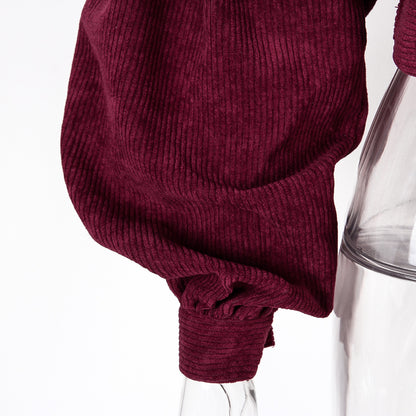 Trendy Lantern Sleeve Corduroy Jacket for Fall & Winter