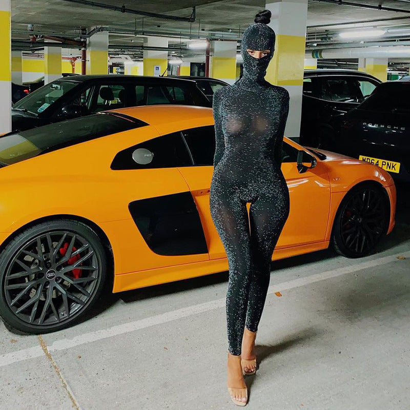 Women's Backless Turtleneck Catsuit with Balaclava