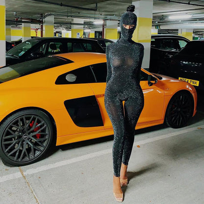 Women's Backless Turtleneck Catsuit with Balaclava