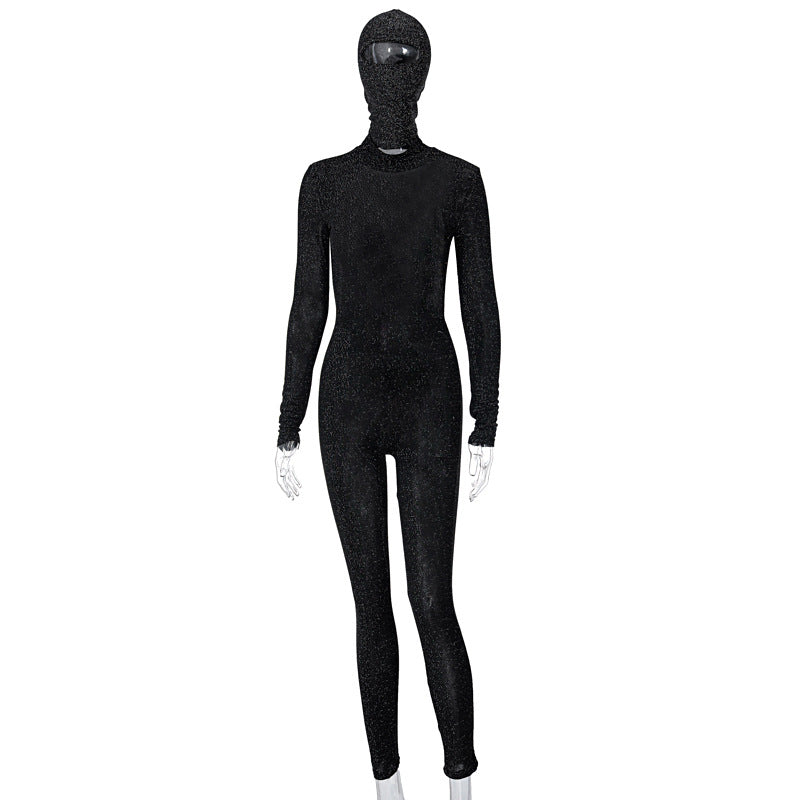 Women's Backless Turtleneck Catsuit with Balaclava