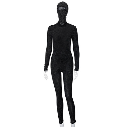 Women's Backless Turtleneck Catsuit with Balaclava