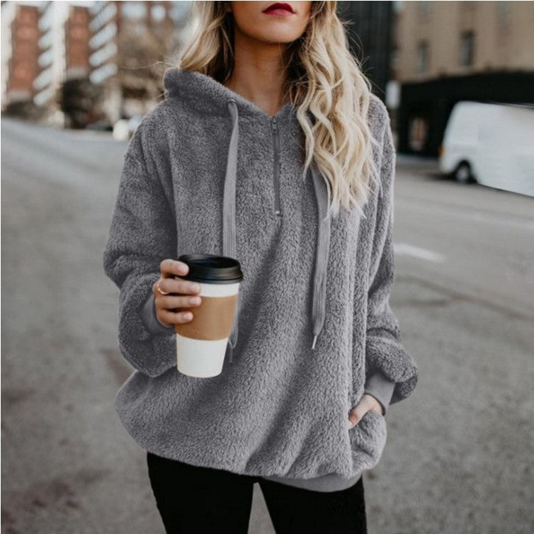 Women's Oversized Sherpa Half Zip Hoodie Fleece Pullover