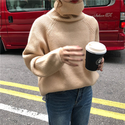 Women's Oversized Ribbed Turtleneck Sweater Pullover