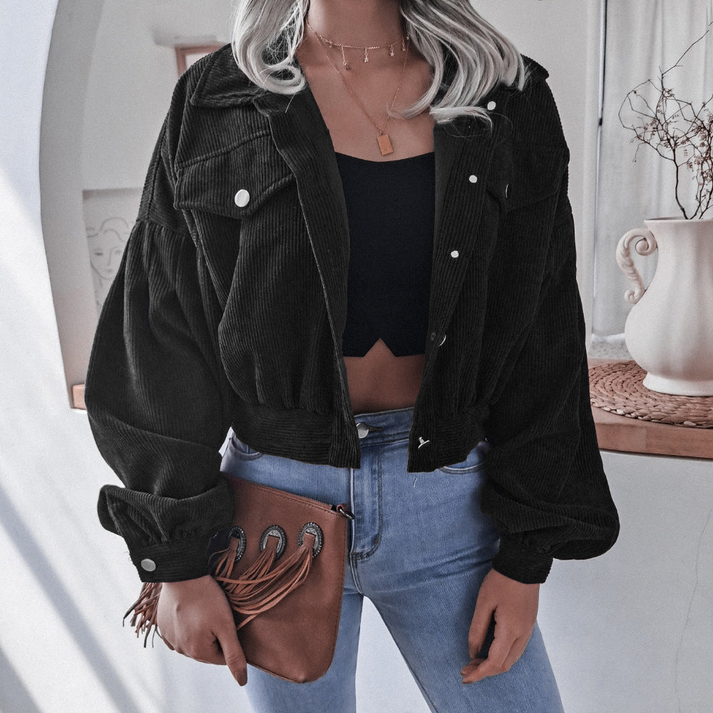 Trendy Lantern Sleeve Corduroy Jacket for Fall & Winter