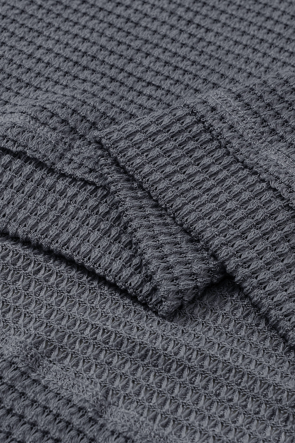 Black Waffle Knit Oversized Top with Side Slits