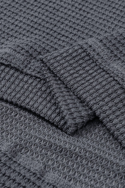 Black Waffle Knit Oversized Top with Side Slits