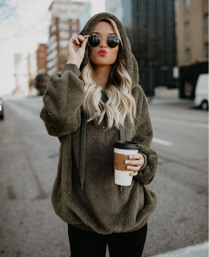 Women's Oversized Sherpa Half Zip Hoodie Fleece Pullover