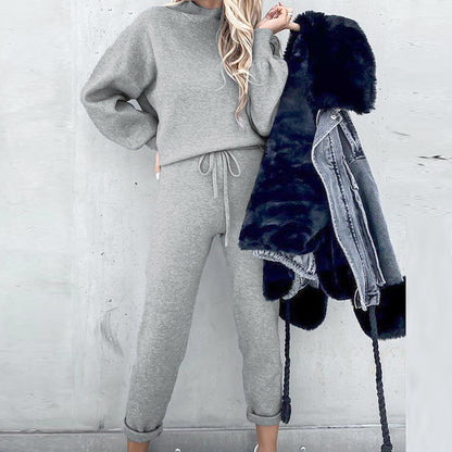 Women's Fleece Mock Neck Drawstring Sweatsuit Set