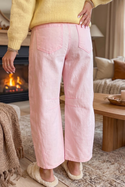 Yellow Solid Color Grommet Detail Knot Waist Barrel Jeans