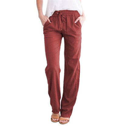 Women's Cotton Linen Drawstring Wide Leg Casual Pants