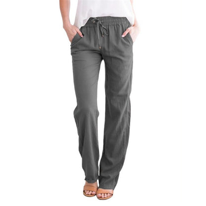 Women's Cotton Linen Drawstring Wide Leg Casual Pants