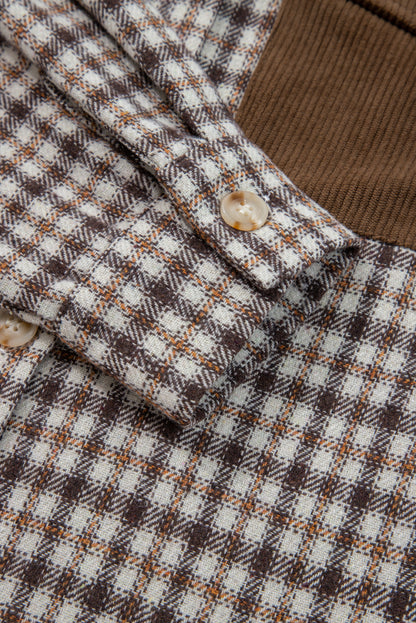 Plaid Shacket with Contrast Corduroy Flap Pockets
