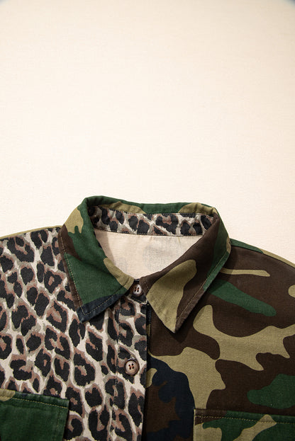 Leopard and Camo Patchwork Button Down Oversized Shacket