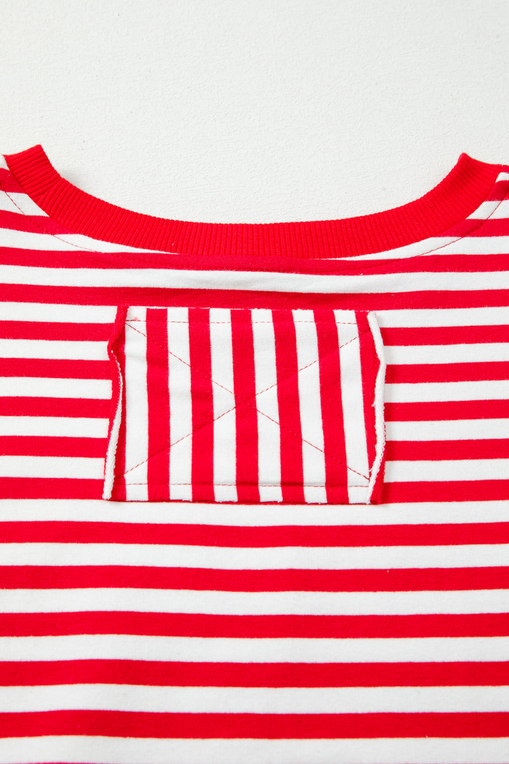 Red Stripe Oversized Pullover Exposed Seam Long Sleeve Top