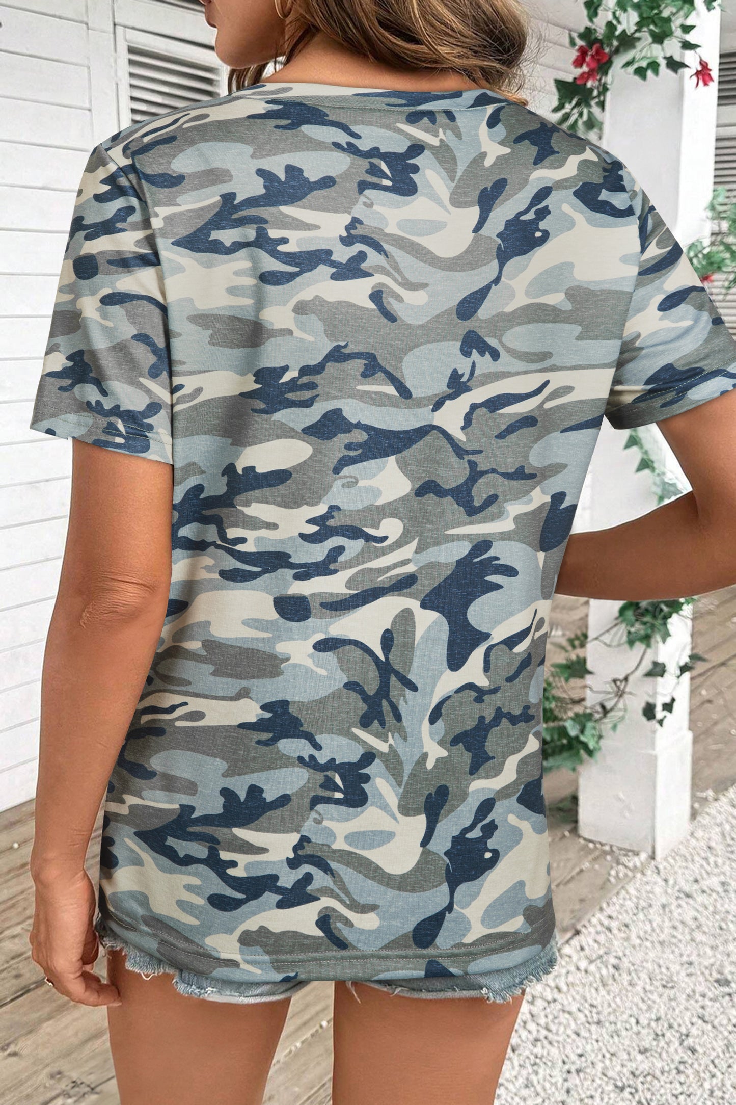 Green Camo Print Crew Neck Short Sleeve T Shirt