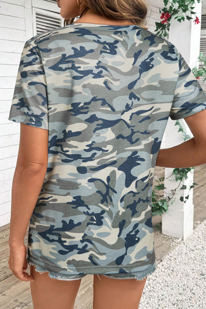 Green Camo Print Crew Neck Short Sleeve T Shirt