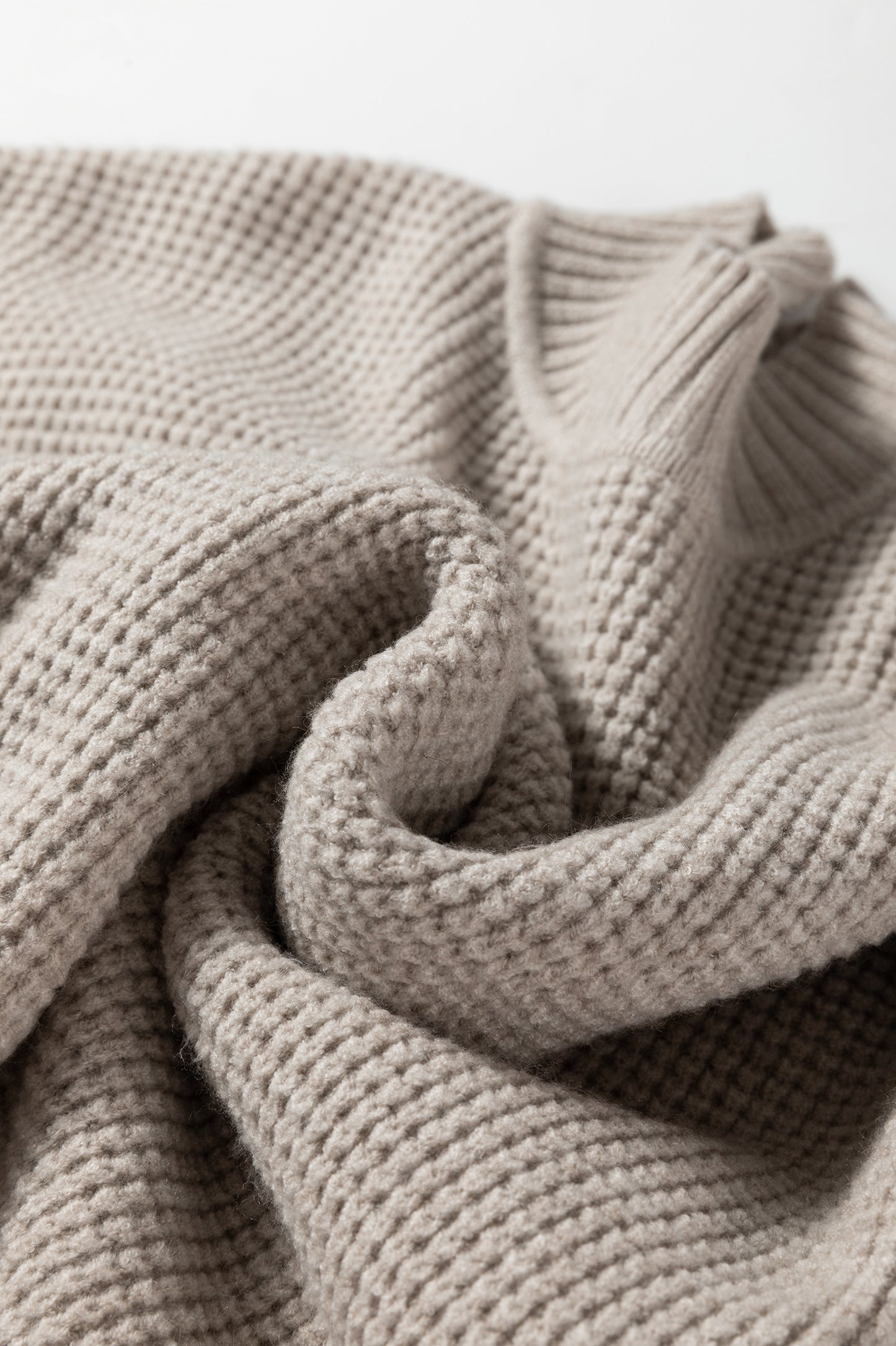 Waffle Knit High Neck Drop Shoulder Ribbed Sweater