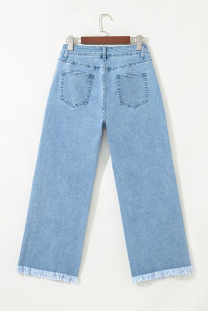 Myosotis Colorful Sequin Christmas Tree Patched Raw Hem Cropped Wide Leg Jeans