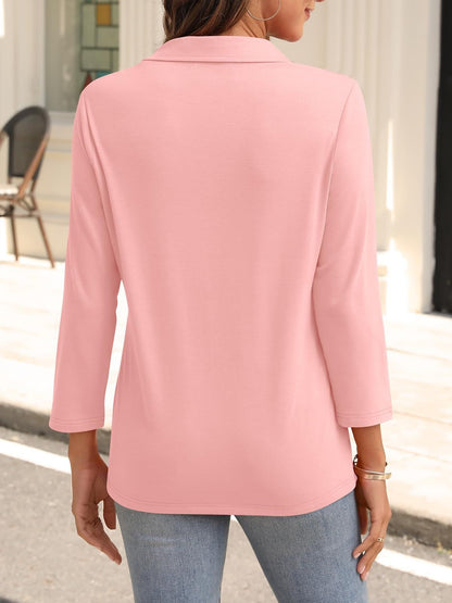 2025 Women's V-neck Polo Shirt 3/4 Sleeve Casual Top