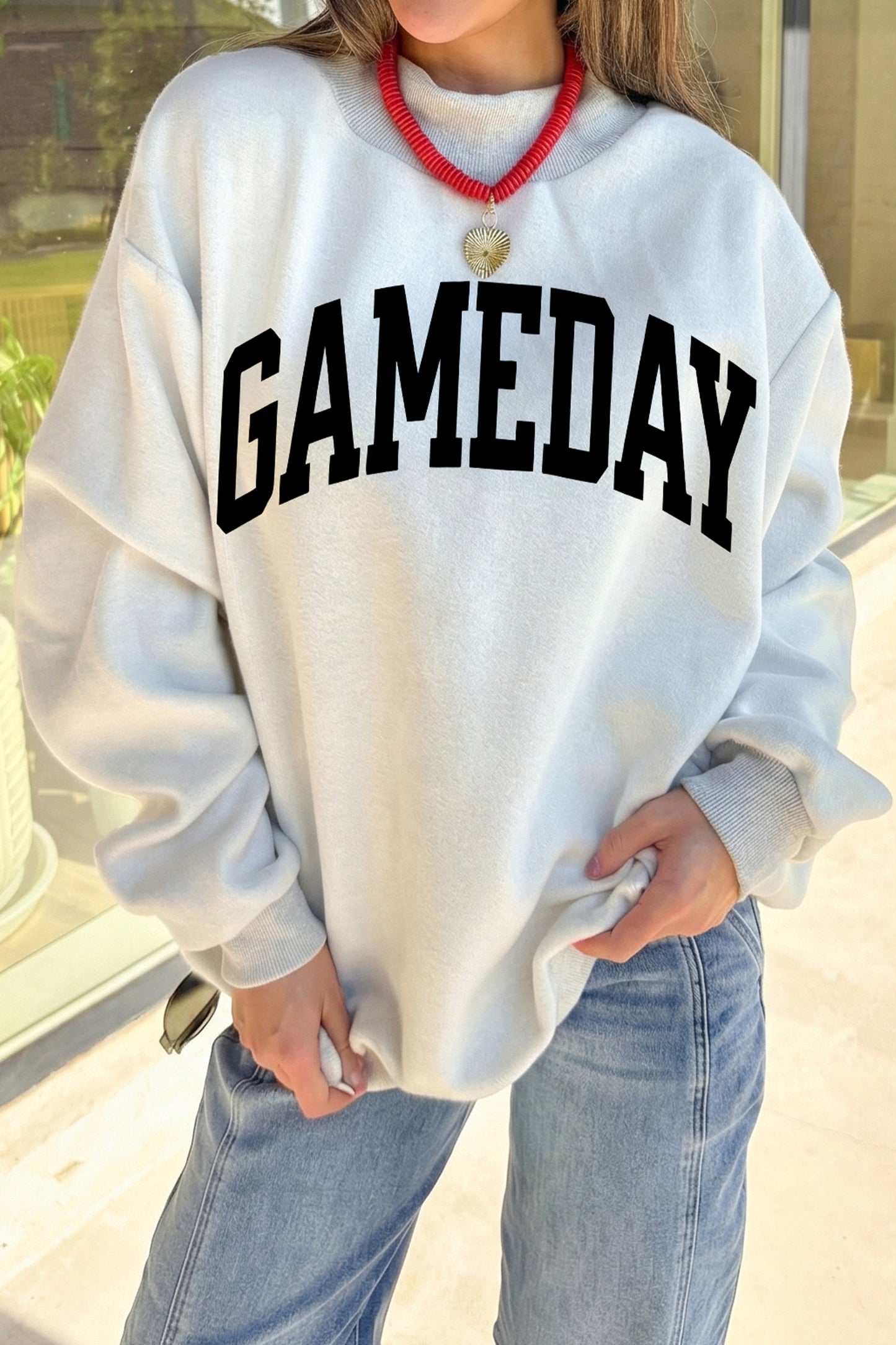 Light Grey Game Day Football Reversible Sweatshirt Top